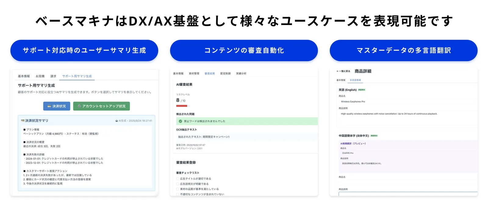 ベースマキナはDX/AX基盤として様々なユースケースを表現可能です